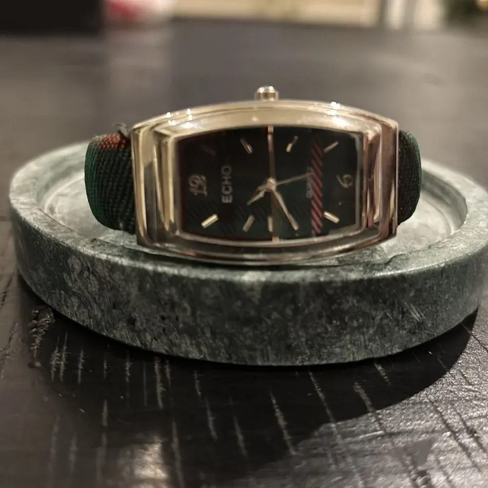 Echo Quartz Plaid Preppy Adjustable Hinged Bangle Watch WORKING